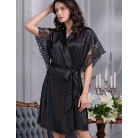 Шелковый халат Mia-Amore WHITE SWAN 3557 черный, Цвет: черный, Размеры: S/M