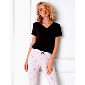 Пижамный комплект с брюками Aruelle CASSANDRA, Цвет: светло-розовый/черны, Размеры: XS