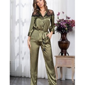 Шелковый брючный комплект Mia-Amore OLIVIA 3646 оливковый, Цвет: оливковый, Размеры: S