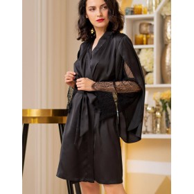 Атласный халат кимоно с кружевной спинкой Mia-Amore CORNELIA 8953, Цвет: черный, Размеры: S/M