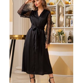 Длинный атласный халат на пуговицах Mia-Amore CORNELIA 8959, Цвет: черный, Размеры: S