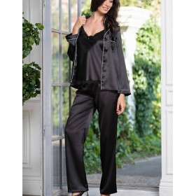 Атласный пижамный комплект тройка Mia-Mella JULIA 8735 черный, Цвет: черный, Размеры: 4XL