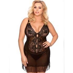 Прозрачная сорочка с кружевом Gorgeous plus size VELA, Цвет: черный, Размеры: 3XL/4XL