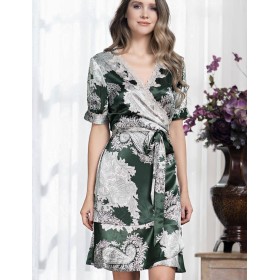 Шелковый халат с коротким рукавом Mia-Amore AGATA 3703, Цвет: зеленый, Размеры: L/XL