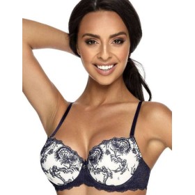 Бюстгальтер балконет пуш-ап MAT LARA M-3207-11, Цвет: темно-синий с экрю, Размеры: 70B