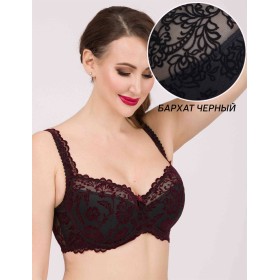 Бюстгальтер балконет с флок напылением Simona M 608 бархат черный, Цвет: бархат черный, Размеры: 70F