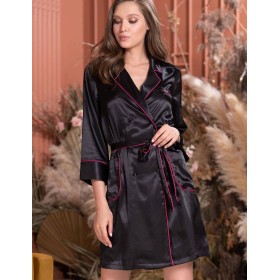 Атласная рубашка-халат с поясом Mia-Amore JUNGLE 7067, Цвет: черный, Размеры: M