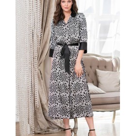 Длинный атласный халат на пуговицах Mia-Amore MANUELLA 7129, Цвет: черно-белый, Размеры: M