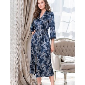 Шелковый халат на пуговицах Mia-Amore VANESSA 3779, Цвет: темно-синий, Размеры: L