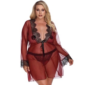 Прозрачный пеньюар Gorgeous ARABELLA ROBE, Цвет: бордовый, Размеры: 3XL/4XL