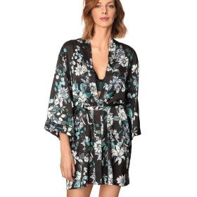 Атласный халат кимоно Nipplex XENA с принтом, Цвет: изумруд, Размеры: S