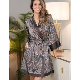 Короткий шелковый халат кимоно Mia-Amore GINA 3813, Цвет: мульти, Размеры: 4XL/5XL