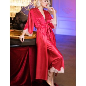 Длинный халат-кимоно из атласа Mia-Amore RUBY 7179, Цвет: красный, Размеры: XS