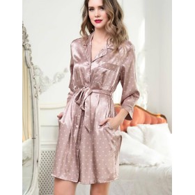 Атласная ночная рубашка-халат Mia-Mella CLEVER 8947 бежевый, Цвет: бежевый, Размеры: 2XL