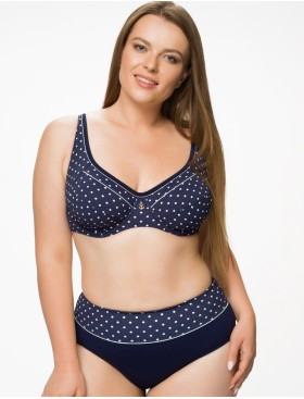 Темно-синий раздельный купальник Fianeta 2968 в белый горох, Цвет: белая отделка, Размеры: 85G