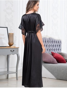 Длинный шелковый пеньюар Mia-Amore EDITA 3679 черный, Цвет: черный, Размеры: 2XL, изображение 2