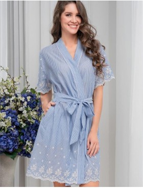 Короткий хлопковый халат Mia-Amore NIZZA 6713, Цвет: голубой, Размеры: XS