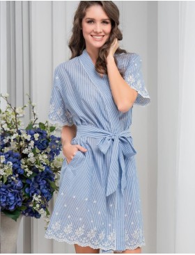 Короткий хлопковый халат Mia-Amore NIZZA 6713, Цвет: голубой, Размеры: XS, изображение 3
