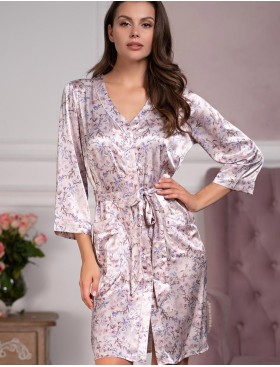 Короткий шелковый халат Mia-Amore VLADLENA 3597, Цвет: жемчужный, Размеры: 2XL