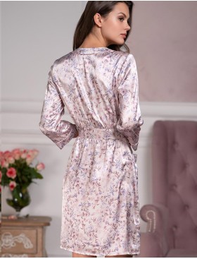 Короткий шелковый халат Mia-Amore VLADLENA 3597, Цвет: жемчужный, Размеры: 2XL, изображение 2