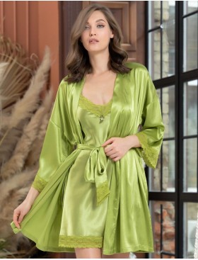 Атласный халат кимоно Mia-Amore VALENTINO 7245 мохито, Цвет: мохито, Размеры: XS, изображение 4