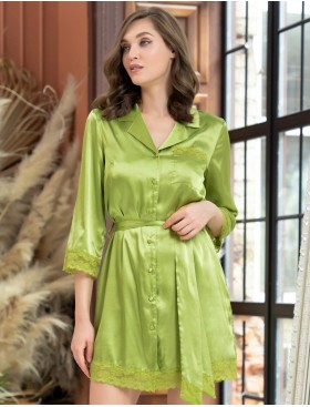 Халат-рубашка на пуговицах атлас Mia-Amore VALENTINO 7247 мохито, Цвет: мохито, Размеры: S