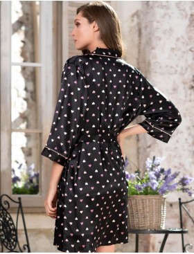 Короткий атласный халат Mia-Mella JULIA HEARTS 7073 черный, Цвет: черный, Размеры: S/M, изображение 2