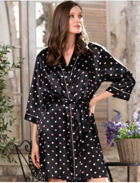 Короткий атласный халат Mia-Mella JULIA HEARTS 7073 черный, Цвет: черный, Размеры: S/M, изображение 3