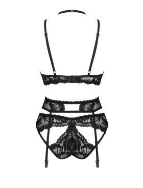 Кружевной комплект с поясом Obsessive ALESSYA SET, Цвет: черный, Размеры: XS/S, изображение 5