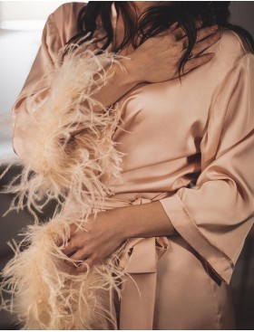 Шелковый халат с перьями 5senses 7131 розовый, Цвет: розовый, Размеры: XL/2XL, изображение 5