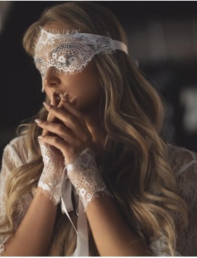 Кружевная маска с наручниками 5senses 7219 белый, Цвет: белый, Размеры: UN