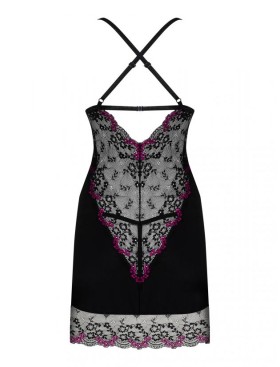 Сорочка с кружевной спинкой Obsessive VANESSME CHEMISE, Цвет: черный, Размеры: S/M, изображение 5