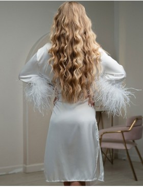 Шелковый халат с перьями 5senses 7208 белый, Цвет: белый, Размеры: XL/2XL, изображение 3