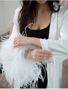 Шелковый халат с перьями 5senses 7208 белый, Цвет: белый, Размеры: XL/2XL, изображение 4