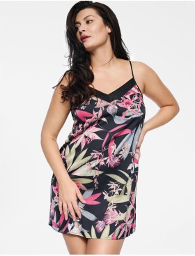 Сорочка атласная Esotiq WILDFLOWER 39805, Цвет: черный+розовый, Размеры: S