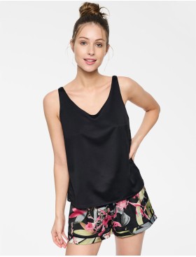 Атласный комплект с шортами Esotiq WILDFLOWER 39806, Цвет: черный+розовый, Размеры: S
