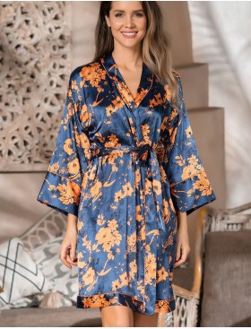 Шелковый халат с цветами Mia-Amore QIARA 3823, Цвет: синий, Размеры: 2XL/3XL
