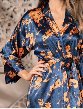 Шелковый халат с цветами Mia-Amore QIARA 3823, Цвет: синий, Размеры: 2XL/3XL, изображение 4