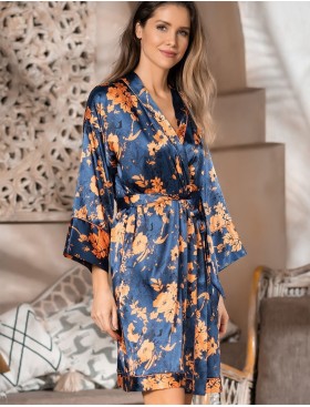 Шелковый халат с цветами Mia-Amore QIARA 3823, Цвет: синий, Размеры: 2XL/3XL, изображение 3