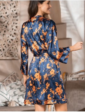 Шелковый халат с цветами Mia-Amore QIARA 3823, Цвет: синий, Размеры: 2XL/3XL, изображение 2