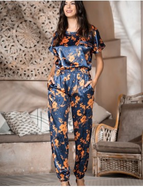 Шелковый комплект с цветочным принтом Mia-Amore QIARA 3825, Цвет: синий, Размеры: M, изображение 3