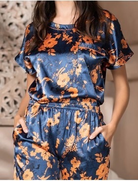 Шелковый комплект с цветочным принтом Mia-Amore QIARA 3825, Цвет: синий, Размеры: M, изображение 4