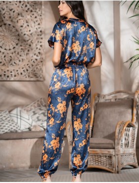 Шелковый комплект с цветочным принтом Mia-Amore QIARA 3825, Цвет: синий, Размеры: M, изображение 2