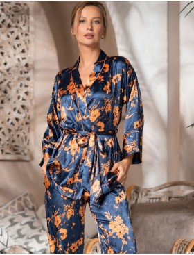 Шелковая пижама тройка Mia-Amore QIARA 3826, Цвет: синий, Размеры: 3XL