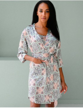 Короткий шелковый халат Mia-Mia ESMERALDA 15193, Цвет: мультиколор, Размеры: XS