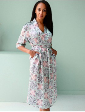 Длинный шелковый халат Mia-Mia ESMERALDA 15199, Цвет: мультиколор, Размеры: S