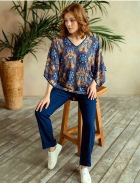 Брючный комплект из вискозы Mia-Mia GERA 16466, Цвет: темно-синий, Размеры: M