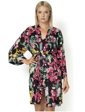 Атласный халат с цветами Nipplex CLARISA, Цвет: черный, Размеры: L