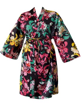 Атласный халат с цветами Nipplex CLARISA, Цвет: черный, Размеры: L, изображение 3