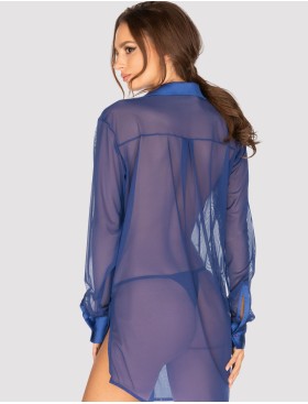 Синяя полупрозрачная рубашка Obsessive STELLYA, Цвет: синий, Размеры: XL/2XL, изображение 3